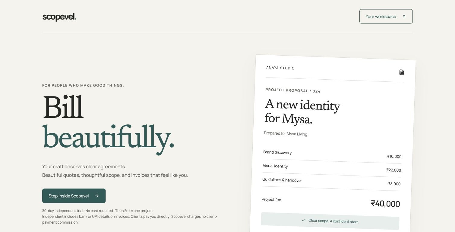 Scopevel landing page: Bill beautifully
